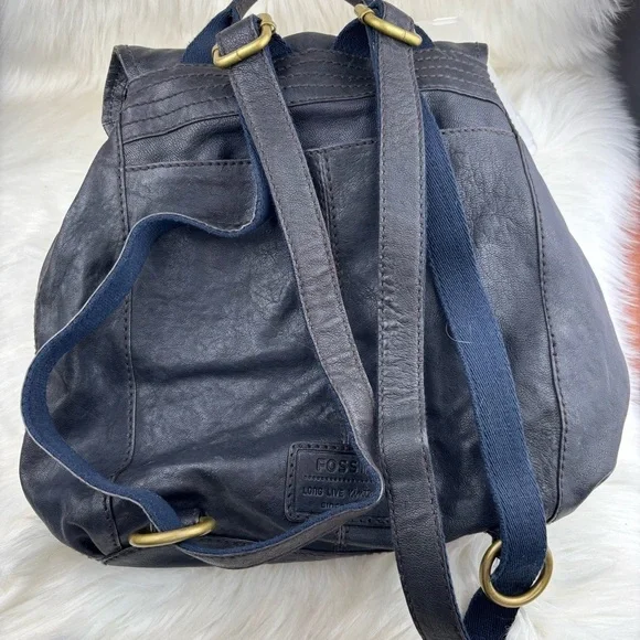 FOSSIL BLACK ALL LEATHER BACKPACK - Picture 2 of 9